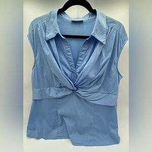 Womens ALFANI Sky Blue Twist Shirt Spring Summer Classic Size L (12-14) 013